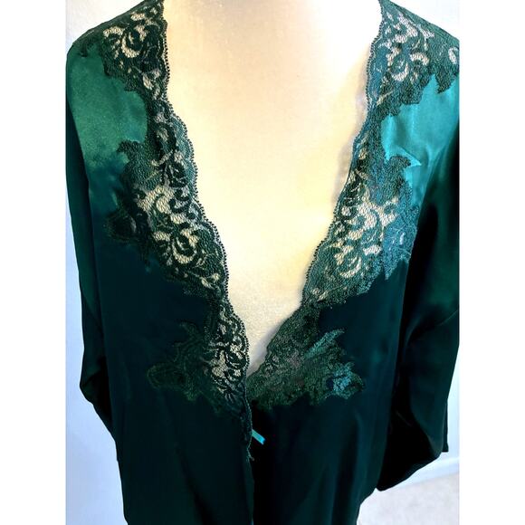 VTG Victorias Secret Emerald Green Robe Satin Lace Xmas 90s Sexy Gold Label OS - Picture 4 of 16